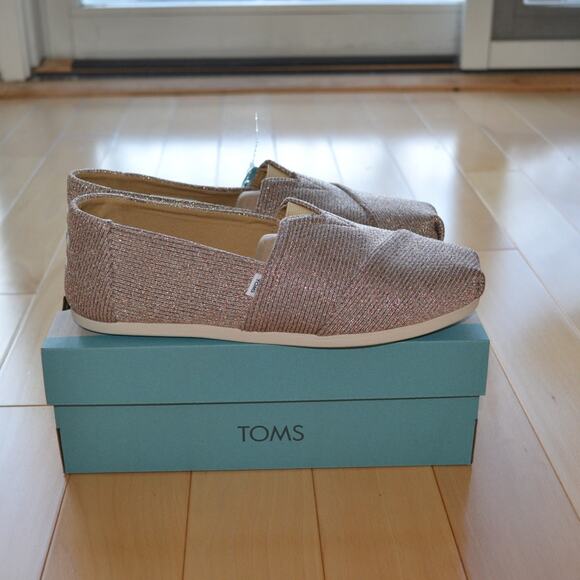 NWT TOMS Gold Sparkle Knit Alpargata Espadrille Slip On Flats Size 10 - Picture 1 of 5